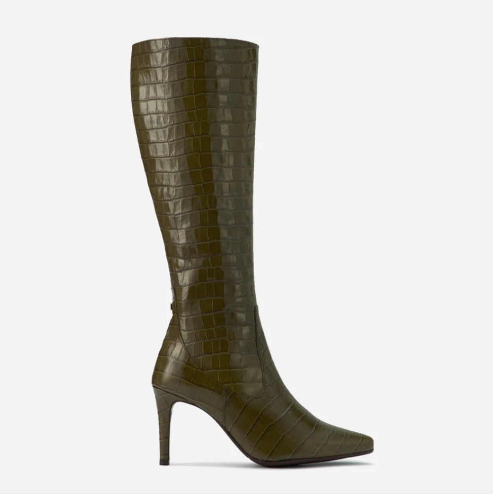 Green Crocodile Knee High Boots